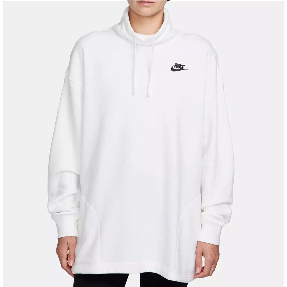 Nike Women's White Club Fleece Oversized Mock-Neck Sweatshirt Sz LARGE‎